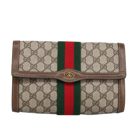GUCCI GG Supreme Web Sherry Line Clutch Bag Beige 41 014 3087 25 Auth bs19581 - Picture 13 of 16